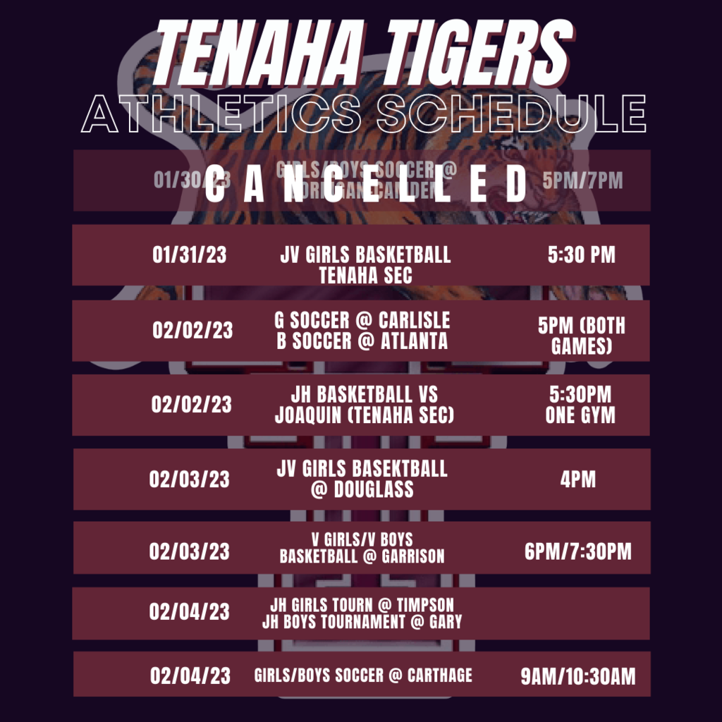 Updated Athletic Schedule 01/30/23