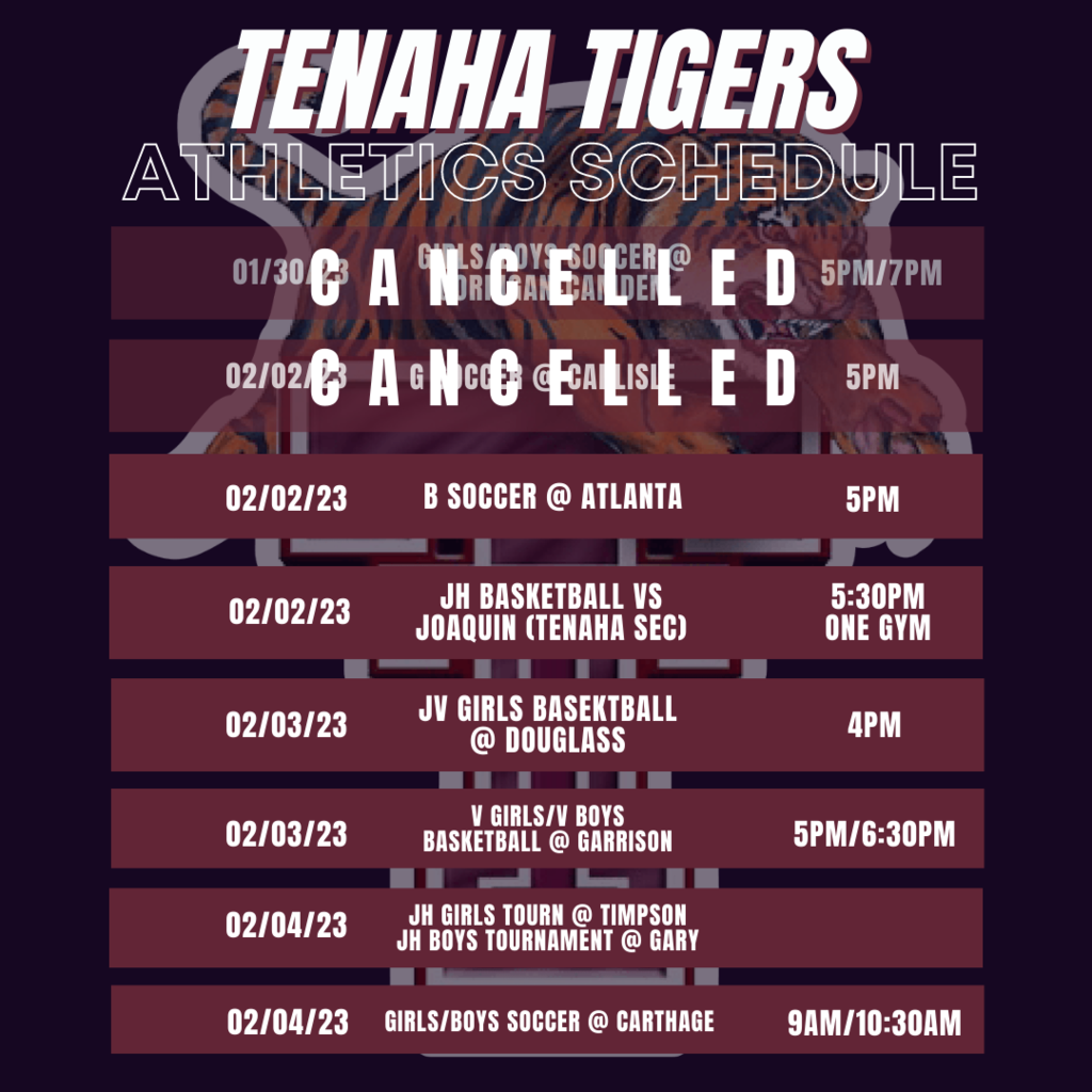 Athletic Schedule Updated 02/01/23